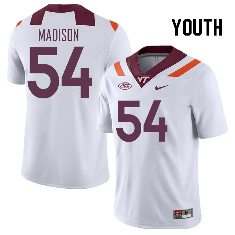 Youth #54 Malachi Madison Virginia Tech Hokies College Football Jerseys Stitched Sale-White - Click Image to Close